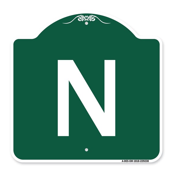 Designer Series Sign-Sign W/ Letter N, Green & White Aluminum Sign, 18" x 18", GW-1818-22938